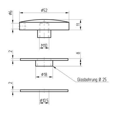 Punkthalter-Oberteil V2A, Ø 52mm