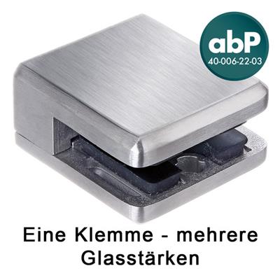 Glasklemme eckig für flache Profile, V2A massiv, für mehrere Glasstärken