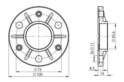 Bodenflansch aus V2A, verstellbar, Ø 100, Höhe 8,5mm