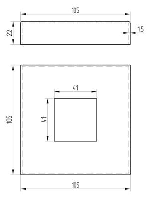 Abdeckrosette V2A, 105x105mm, für Rohr 40x40mm