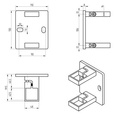 Wandbefestigung V2A, breit, für Quadratrohre 40x40mm