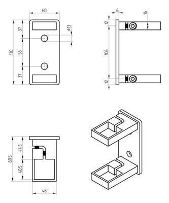 Wandhalterung V2A, schmal, für Quadratrohre 40x40mm