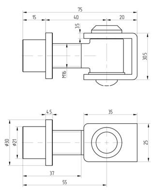 Torband V4A mit Einschweißmutter und kurzem Gewinde M16