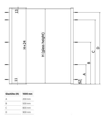 SKYFORCE, anodisiert für Side Montage, für Glasstärken 10-11mm, Höhe 1000mm