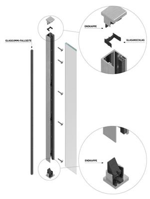 SKYFORCE, anodisiert für Side Montage, für Glasstärken 10-11mm, Höhe 1000mm