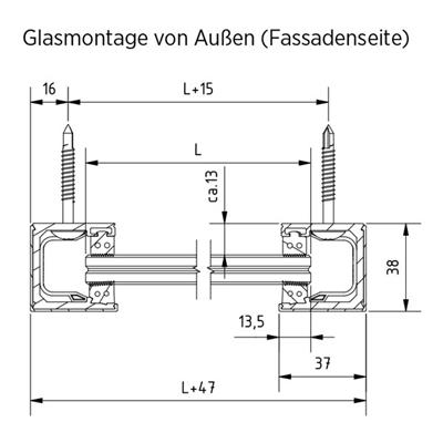 SKYFORCE SLIM, unbehandelt für Top Montage, für Glasstärken 16-17,5mm, Höhe 1000mm