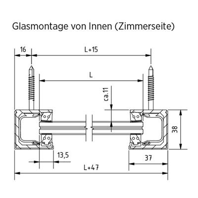 SKYFORCE SLIM, unbehandelt für Top Montage, für Glasstärken 16-17,5mm, Höhe 1000mm