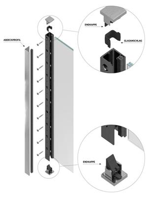 SKYFORCE SLIM, anodisiert für Top Montage, für Glasstärken 16-17,5mm, Höhe 900mm