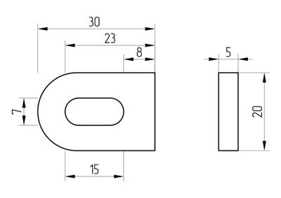 Anschweißlasche 30x20mm, Langloch 7x15mm