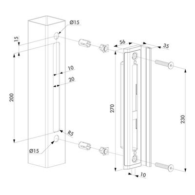 Anschlag Metall SHKM für eckige Profile 40-50-60mm