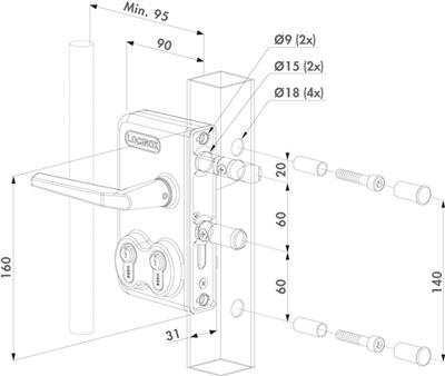 Doppelzylinderschloss LDKZ D1, für flache Profile 60mm, RAL 6005